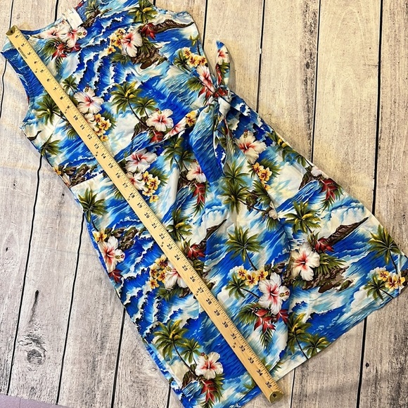Pacific Legend Hawaiian Apparel White Hibiscus‎ Island Blue Dress - Picture 4 of 5